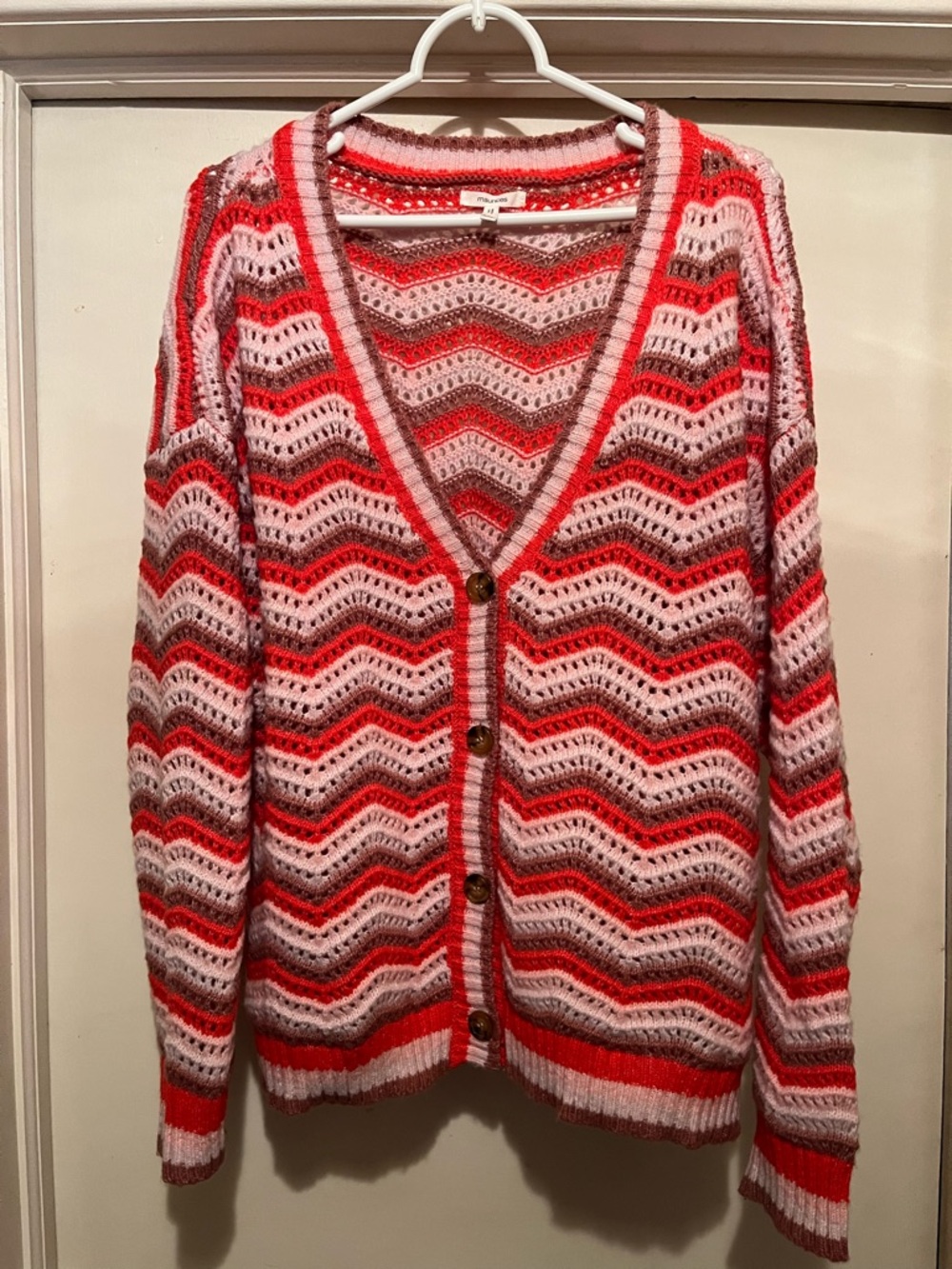 Maurices Pink & Red Chevron Knit Cardigan Sweater